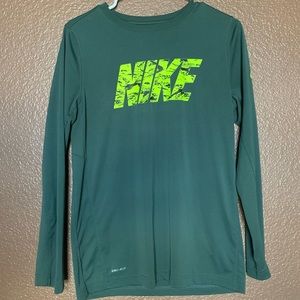 Green Neon Dri fit Boys Nike Long Sleeve Tshirt